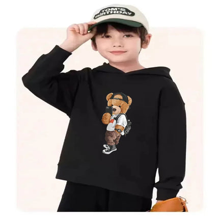 Fashion Bear Children's Hoodies tops 3-12 year Boy black Girls pink Casual Toddle Sweatshirr child Age 2-12 Spring Autumn Coat