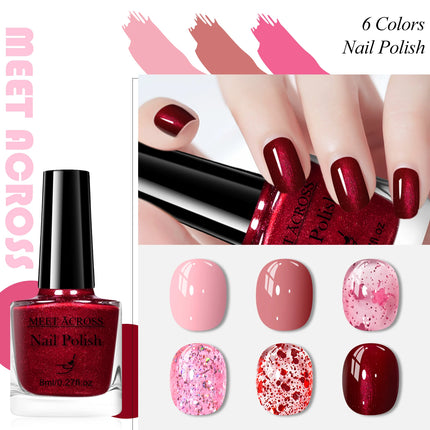 6pcs/set 8ml Water-Based Nail Polish Long Lasting Quick Drying No Lamp Cure Nail Supplies Vernis for Nails Manicure