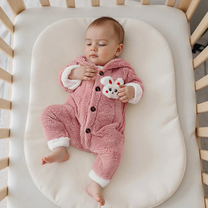 Pudcoco Baby Winter Plush Hood Romper Cute Bunny Long Sleeve Zip Up Full Length Bodysuit Snowsuit 0-12M
