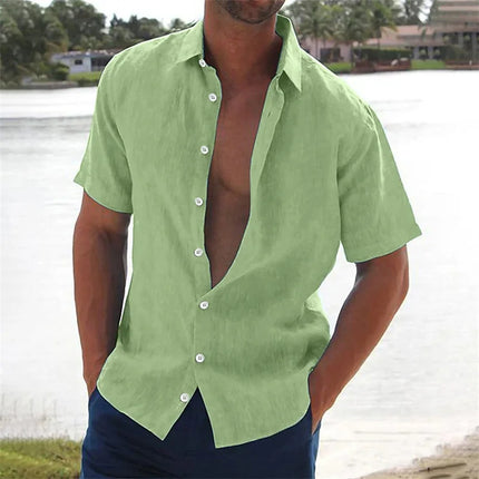 Men's casual short-sleeved shirt linen top casual street wear lapel button shirt men's retro vacation shirt XS-6XL fast delivery