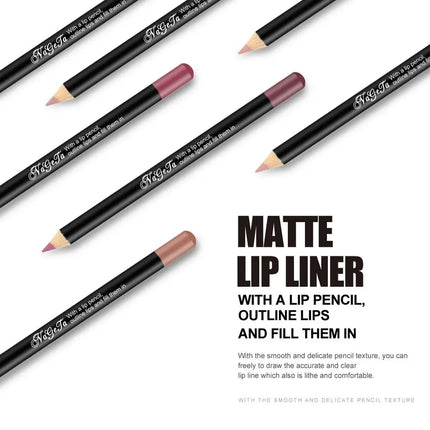 Matte Lip Liner Pencil 12 Assorted Colors Lipstick Eyeliner Natural Makeup Soft Pencil Waterproof and Long Lasting Lip Liner Pen