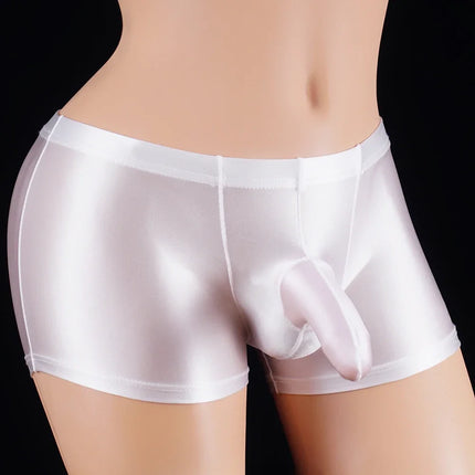 Shiny Satin Glossy Smooth Sexy Homme Gay Hombre Men's Sexy Sissy Long Penis Bulge Big Pouch Boxer Tight Underwear Men Lingerie