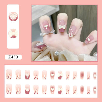 Sparkling Diamond 24 Pcs Press on Nails Pink Nail polish Glossy Artificial Finger Manicure Reusable False Nails