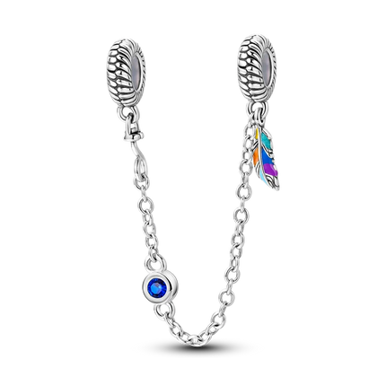 Sparkling Clear Silver Safety Chain 925 Sterling Silver Safety Chain Charm Beads Fit Original Bangle Bracelet DIY Jewelry