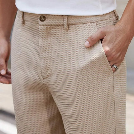 Men's Waffle Texture Slim Fit Shorts Solid Color Button Waist Summer Casual Outdoor Multi-Color Trousers