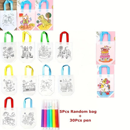 DIY Graffiti Bags with Markers Handmade Painting Non-Woven Bag for Kids Arts Crafts Color Filling Drawing Toys Christmas Gifts