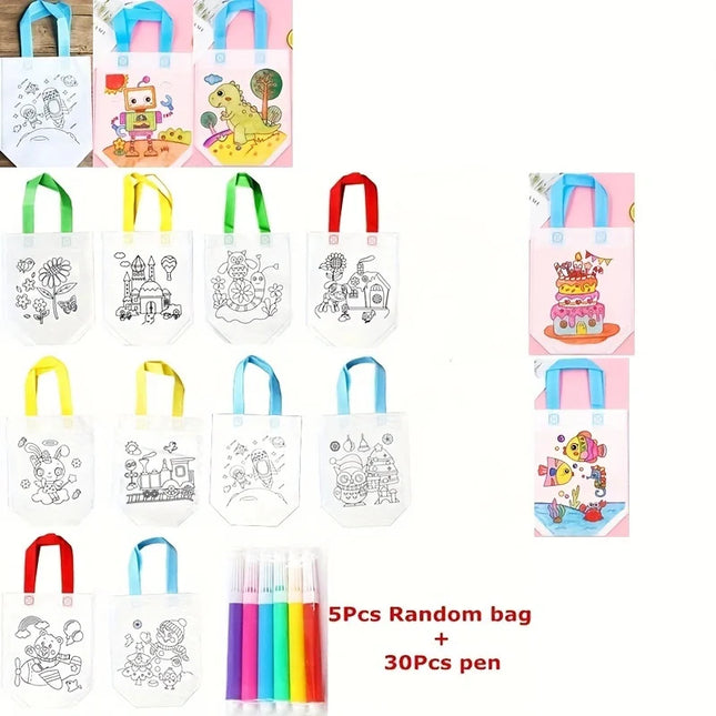 DIY Graffiti Bags with Markers Handmade Painting Non-Woven Bag for Kids Arts Crafts Color Filling Drawing Toys Christmas Gifts