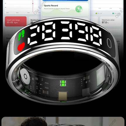 Smart Ring with Display Screen and Touch for Men Women, Health and Sleep Monitor, 5ATM Waterproof, Multi-sport Mode, Smartring