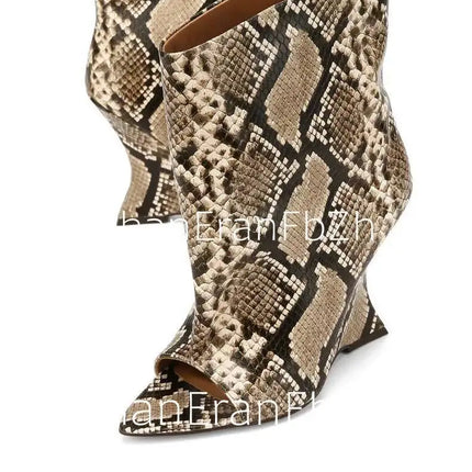 SoleLadies' Spring/Summer New Fish Mouth Slope High Heel Short Boots with Pointed Toe Exposed Cool Boots, Mid Top Boots