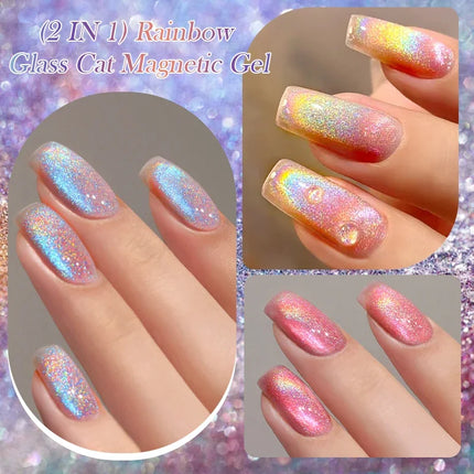 LILY’CUTE 7ml Ultra Shine Cat Eye Nail Polish Rainbow Laser Dual Beam Crystal Nail Gel Varnishes Soak Off Semi Permanent UV Gel