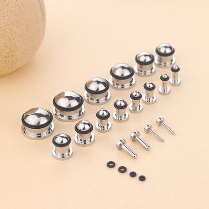 2pcs 1.6-16mm Stainless Steel Ear Plugs Tunnels Silver Color Ear Gauge Stretching Kit Jewelry for Women Men