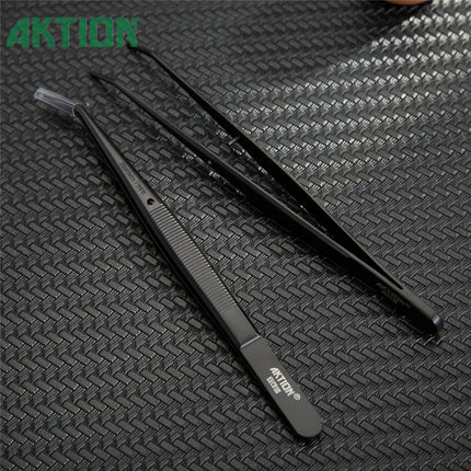 AKTION Professional Anti-Static Tweezers Precision Curved Tip German Steel Tools for Electronics Repair/Jewelry Making/Resin Art