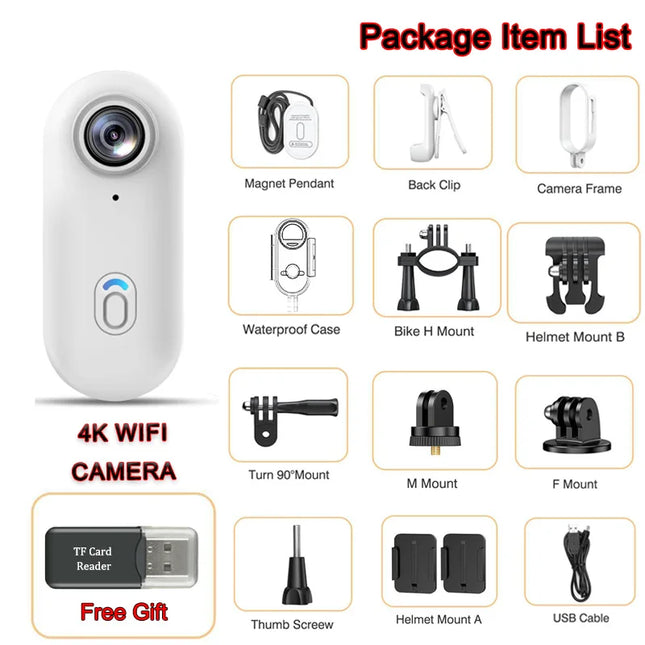 4K Mini HD WiFi 2.4G Action Camera Waterproof Magnetic Clip Click Chest Body Motorcycle POV Wearable Thumb Video Vlog Cameras