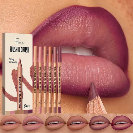 6pcs Berry Purple Lip Liner Pencil Set Velvet Matte Wooden Lipliner Lipstick Pencil Long-Lasting Pink Brown Lip Contour Pencil