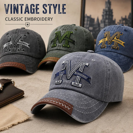 Vintage Washed Cotton Baseball Cap Men Women Letter M Embroidery Dad Hat Retro Leather Brim Edge Snapback Sun Hat Gorras Bone