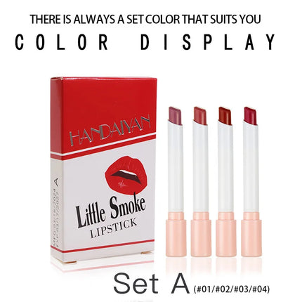 4PCS Matte Lipstick Set Long Lasting Velvet Lip Glaze Nude Lip Tint Makeup Cosmetic Cigarette Lip Stick Waterproof Non Transfer