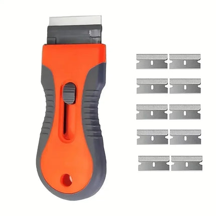 Glue Removal Blade with 10 Blades, Telescopic Adjustment Knife, Cleaning Scraper Tool for Removing Labels Stickers Paint