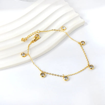 LUXUSTEEL Stainless Steel Anklets for Women Gold Plated Round CZ Crystal Rhinestone Charm Allergy Free Foot Chain Beach Jewelry