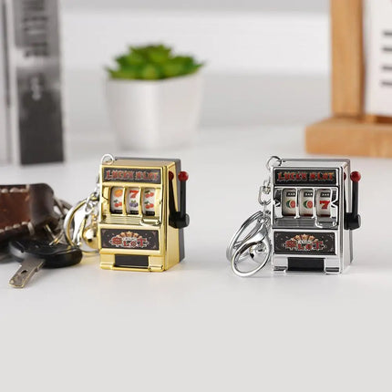Creative Playable Mini Fruit Machine Keychain Lottery Machine Game Keychain Pendant Simulation Toy Key Gift Accessories