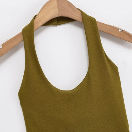 ETJ 2025 New Product: Women's Sexy Hot Girls Outfit - Halter Neck, Stretchy, Slim Fit, Backless, Versatile, Solid Color Top