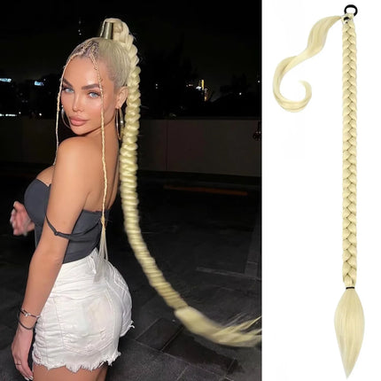 30inch Synthetic Long Braided Ponytail Hair DIY Straight Wrap Around Hair Ponytail Extension Natural Soft Hairpiece for Women