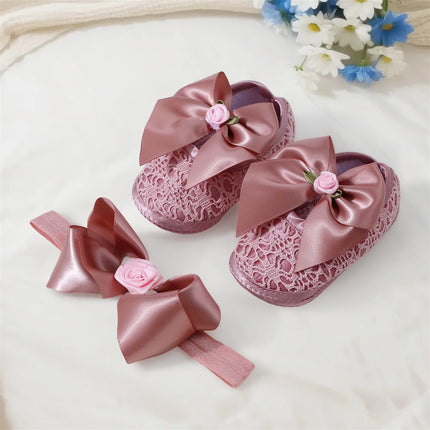0-12months Infant Girls Princess Shoes Floral Bow Decor Lace  Non-slip Shoes  for baby girls