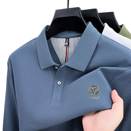 100% Pure Cotton Men's Autumn Spring Polo Long Sleeve Luxury Stylish Commuting Casual High-end Comfort Delicate Embroidered Top