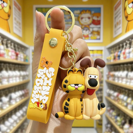 Garfield 3D Silicone Keychain Set Cartoon Cat Figure Bag Charm Backpack Pendant Milk Cup Teddy Bear Decor Daily Birthday Gift