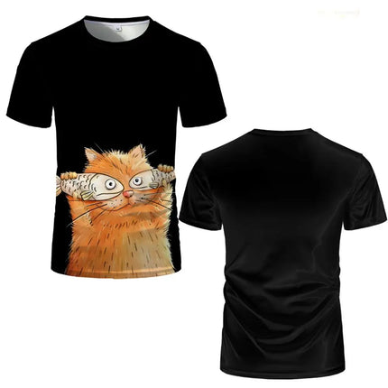 Abstract Artistic Cat Illustration Print T-Shirt Men Women Harajuku Summer Casual Top Funny Modern Minimalist Cat Graphic Tee