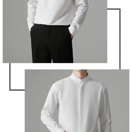 New Autumn Men's Shirt Lightweight Chic Korean Style Slim Fit Ice Silk Long Sleeve Casual Business Shirt Trendy