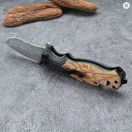 Outdoor Folding Knife Camping Survival High Hardness Stainless Steel Portable Multi-Purpose Damascus Pattern Pocket Knife