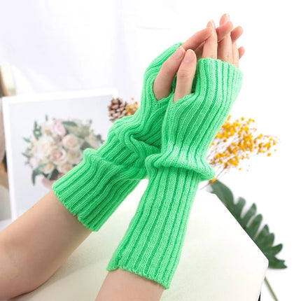 Long Fingerless Gloves Women's Mitten Winter Arm Warmer Kawaii Knitted Sleeve Soft Girls Anime Clothes Punk Gothic Lolita Gloves