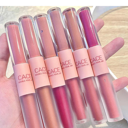Double Head Lip Gloss Matte Velvet Sexy Red Tint Liquid Lipstick Waterproof Lipgloss Lasting Lip Glaze Korean Makeup Cosmetics