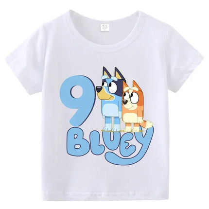 Blueys Baby Birthday T Shirt for Boys Girl Bingo Number Kids Clothes Summer Cartoon Letter Tees Shirts Toddler Short Sleeve Tops
