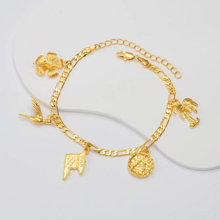 Anniyo Trinidad Map Anklets for Women Girls Gold Plated Foot Chain Jewelry #188006