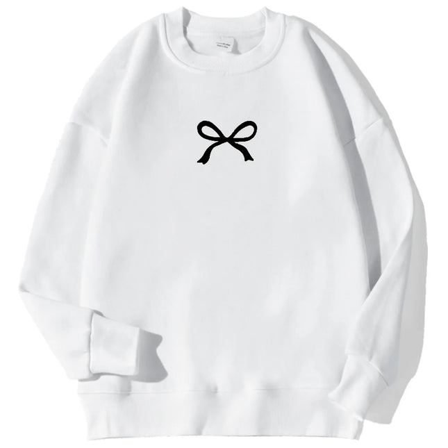 Casual Women's Sweatshirts Kawaii Bow Graphic Prints Pullover Comfortable Warm Oversize Hoodie Autumn Fleece Soft Female Clothes