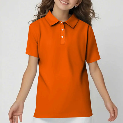 Children's Solid Color Polo Shirt Fashion Sports T-shirt Girl Lapel Casual And Comfortable Short Sleeves Tops