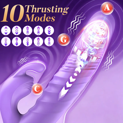 Thrusting Rabbit Vibrator 10 Vibrating Thrusting G Spot Vibrator Anal Dildo with Liquid Silicone Vaginal Massage Adults Sex Toys for Woman