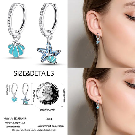 Luminous Shell Women Earrings Original 925 Sterling Silver Pave CZ Star Moon Hoop Earrings Engagement Wedding Jewelry