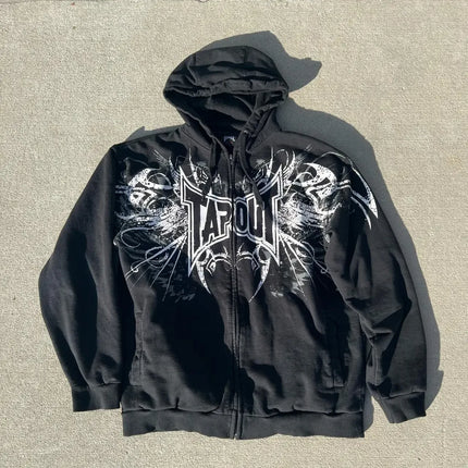 American New Tapout Zipper Hoodie Y2K Harajuku Retro Hip Hop Print Oversized Hoodie Sweatshirt Men And Women Gothic Streetwear