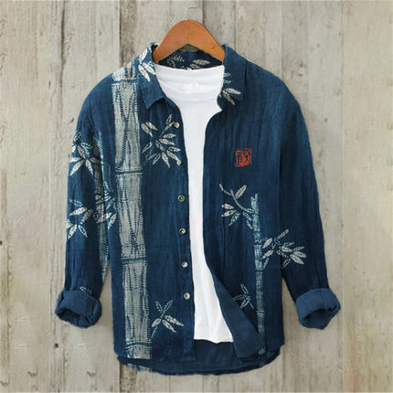 Men's Long Sleeve Shirt Japanese Fashion Art Bamboo Illustration High Quality Large Size Men's Clothing
