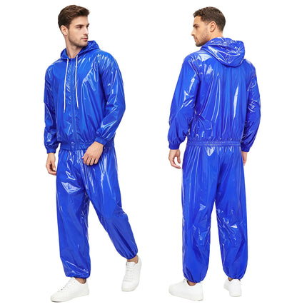 Men Waterproof Glossy Jacket Tops with Jogging Pants Hip Hop Dance Dancewear Outdoor Activities Raincoat Windbreak Streetwear