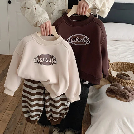 Children Winter Pullovers Fleece Thicken Tops For Kids Velvet Warm Sweatshirts For Boys Girls Cartoon Outfits Baby Tops Clothes