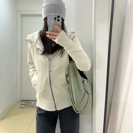 Lulu Original Label Scuba Autumn Winter Slim Fit Fleece Lined Open Cardigan Full Zip Hoodie Casual Long Sleeve Sweatshirt