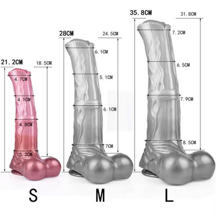 FAAK Colorful Silicone Ribbed Fantasy Horse Knot Dildo with Suction Cup Anal Sex Toys Soft Girthy Huge Fake Penis for Women