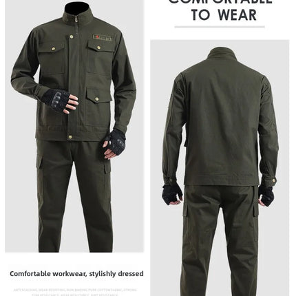 Thickened Work Uniform Set for Men Spring Autumn Auto Repair Welding Heat Resistant Wearable Labor Protection Clothing for Co...