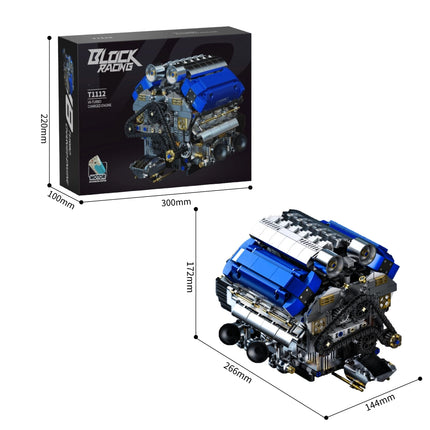 Electric V8 Engine Building Blocks Motorized Turbocharged Model DIY Assembly Toy Desktop Decoration STEM Gift for Adults Kids