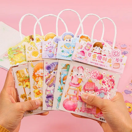 Kawai 4Pcs Pink PET Decorative  Stickers Pack Scrapbooking Stationery School Supplies Korean Stickers