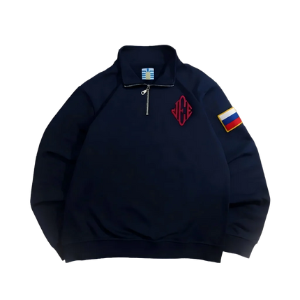 Embroidered Russian Flag with Quarter Zipper Polo Shirt Y2k Harajuku Classic Stand Collar Casual Sweatshirt Street Tops