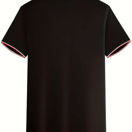 Men's Summer 100% Cotton Fashionable Casual Knight Pattern Print Loose Large Lapel Short-Sleeved Polo Shirt Top